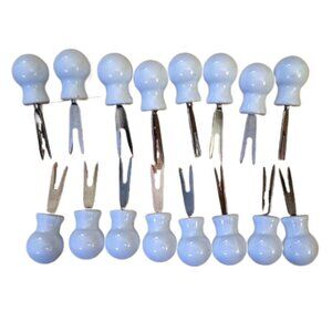 8 Pair Porcelai Corn Cob Spears Picks Forks Fritz Floyd Style Excellent